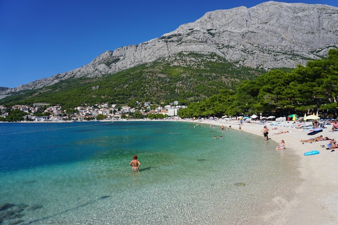 crowded croatian beach in summer